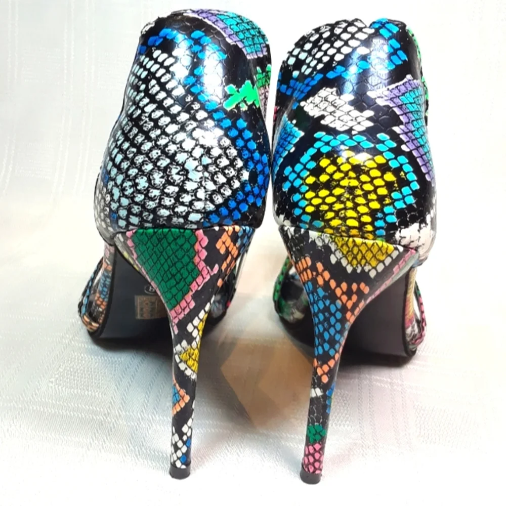 Heels Open Toe Women Shoes Rainbow Faux Snakeskin Strap Fashion Shoes Size 38 - Picture 6 of 10